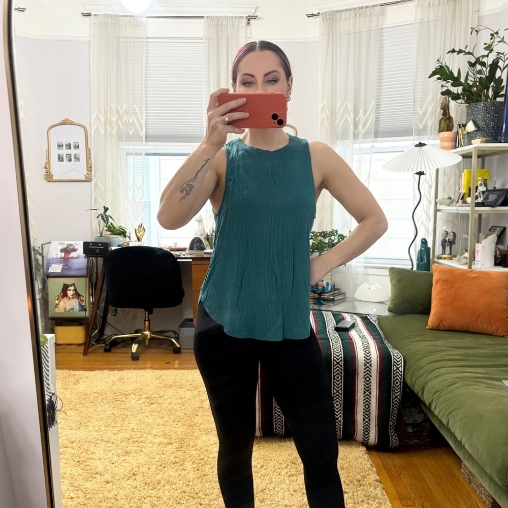 Turquoise Ribbed High Neck Ribbed Forever 21 Sleeveless Tank Top Sz Small - Picture 4 of 7